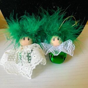 Green Feathered Angel Ornaments